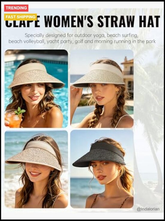 Wide Brim Straw Visor Hat for Women, Breathable Summer Sun Visor, Vacation main image 5